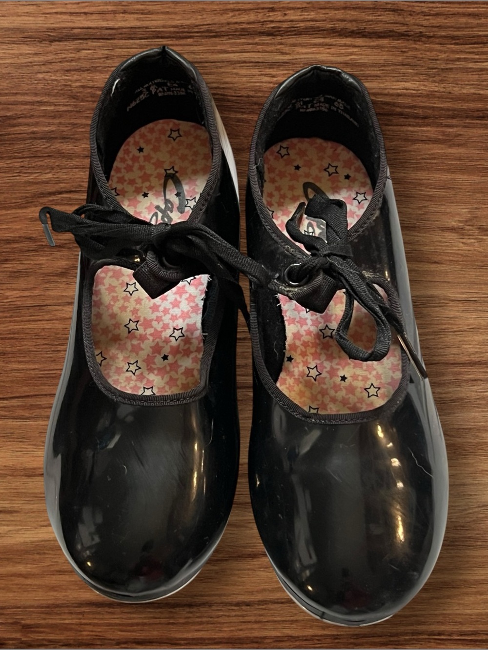 Capezio Black Patent Tele Tone Tap Dance Shoes Lace Up 3 M